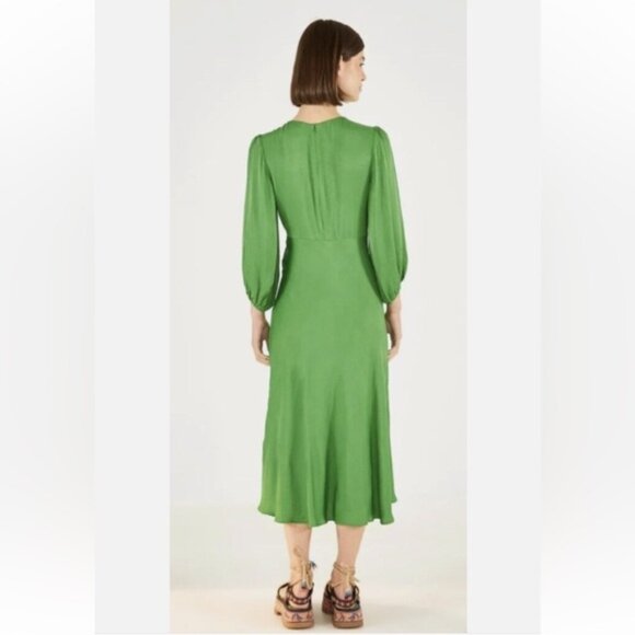 FARM RIO Anthropologie green long sleeve maxi midi satin dress circle cut out - Picture 2 of 10